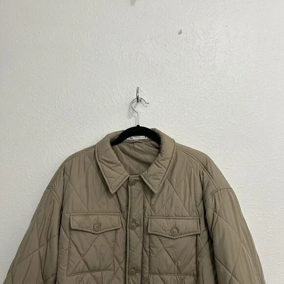 Zara Quilted Puffer Jacket in Taupe - Picture 2 of 10